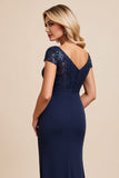 Sequins Sheath Navy Mother Of Bride Dress With Slit