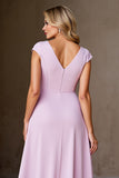 Chiffon A Line Candy Pink Ruffled Mother Of Bride Dress With Slit