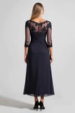 Lace Appliqued A Line Navy Mother Of Bride Dress