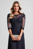 Lace Appliqued A Line Navy Mother Of Bride Dress
