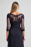 Lace Appliqued A Line Navy Mother Of Bride Dress