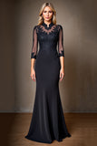 Mermaid Lace Appliqued Black Mother of the Bride Dress