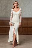 A Line Long Sleeves Champagne Appliqued Mother Of Bride Dress