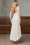A Line Long Sleeves Champagne Appliqued Mother Of Bride Dress
