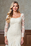 A Line Long Sleeves Champagne Appliqued Mother Of Bride Dress