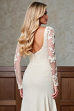 A Line Long Sleeves Champagne Appliqued Mother Of Bride Dress