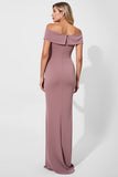 Off The Shoulder Mauve Sheath Ruched Mother Of Bride Dress