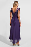 V Neck Purple A Line Sequins High-Low Mother of The Bride Dress