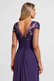 V Neck Purple A Line Sequins High-Low Mother of The Bride Dress