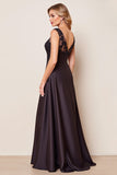 A Line Lace Appliqued Black V Neck Mother of the Bride Dress