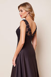 A Line Lace Appliqued Black V Neck Mother of the Bride Dress