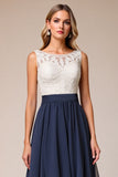 High-Low Navy A Line Wedding Guest Dress With Appliques