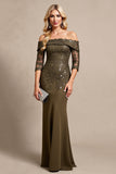 Off The Shouder Mermaid Olive Lace Appliqued Mother Of Bride Dress