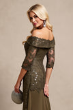 Off The Shouder Mermaid Olive Lace Appliqued Mother Of Bride Dress