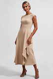 A Line Champagne Ruffled Mother Of Bride Dress