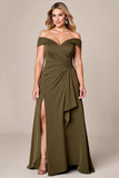 Olive Plus Size Ruched Off The Shoulder A Line Mother Of The Bride Dress With Slit
