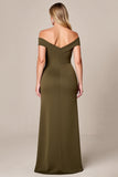Olive Plus Size Ruched Off The Shoulder A Line Mother Of The Bride Dress With Slit