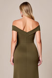 Olive Plus Size Ruched Off The Shoulder A Line Mother Of The Bride Dress With Slit