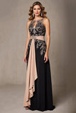 Black Keyhole A Line Long Mother Of The Bride Dress With Appliques