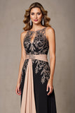 Black Keyhole A Line Long Mother Of The Bride Dress With Appliques