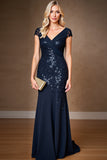 Mermaid Navy Long Mother Of The Bride Dress With Appliques