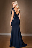 Mermaid Navy Long Mother Of The Bride Dress With Appliques