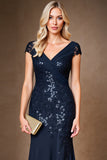 Mermaid Navy Long Mother Of The Bride Dress With Appliques