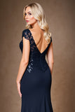 Mermaid Navy Long Mother Of The Bride Dress With Appliques