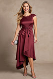 Burgundy Ruched Asymmetrical A Line Mother Of The Bride Dress