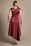 Burgundy Ruched Asymmetrical A Line Mother Of The Bride Dress