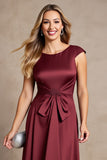Burgundy Ruched Asymmetrical A Line Mother Of The Bride Dress