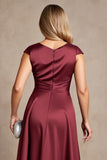 Burgundy Ruched Asymmetrical A Line Mother Of The Bride Dress