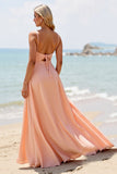 Sunset A Line Spaghetti Straps Long Bridesmaid Dress with Slit