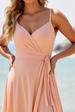 Chiffon A Line Sunset Long Bridesmaid Dress with Slit