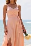 Chiffon A Line Sunset Long Bridesmaid Dress with Slit