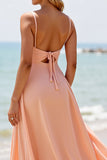 Sunset A Line Spaghetti Straps Long Bridesmaid Dress with Slit