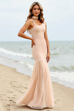 Asymmetrical Mermaid Apricot Long Bridesmaid Dress