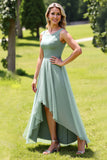 Sage Green Tulle A Line High Low Bridesmaid Dress