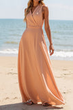 Sunset A Line V Neck Long Bridesmaid Dress
