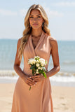Sunset A Line V Neck Long Bridesmaid Dress