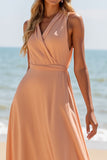 Sunset A Line V Neck Long Bridesmaid Dress
