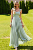 Sage Green Tulle Spaghetti Straps A Line Long Bridesmaid Dress