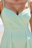 A Line Chiffon Mint Green Long Bridesmaid Dress with Ruffles