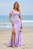 Lilac Mermaid Long Bridesmaid Dress With Slit