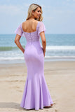 Lilac Mermaid Long Bridesmaid Dress With Slit