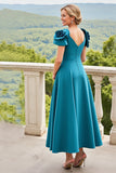 Peacock Blue Asymmetrical A Line Midi Mother Of The Bride Dress With 3D Flowers