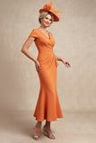 Orange Mermaid Midi Ruched Mother Of The Bride Dress