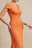 Orange Mermaid Midi Ruched Mother Of The Bride Dress
