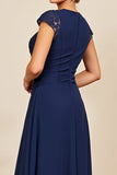 Navy A Line Midi Mother Of The Bride Dress With Appliques