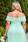 Mint Off The Shoulder Plus Size Chiffon Green Bridesmaid Dress